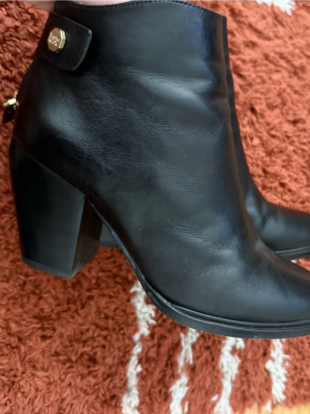Louise et Cie Black Leather Ankle Booties with Gold Buckle